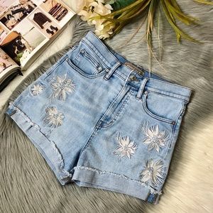 J. Crew Point Sur Embroidered Floral High Rise Cutoff Denim Shorts Sz 26
